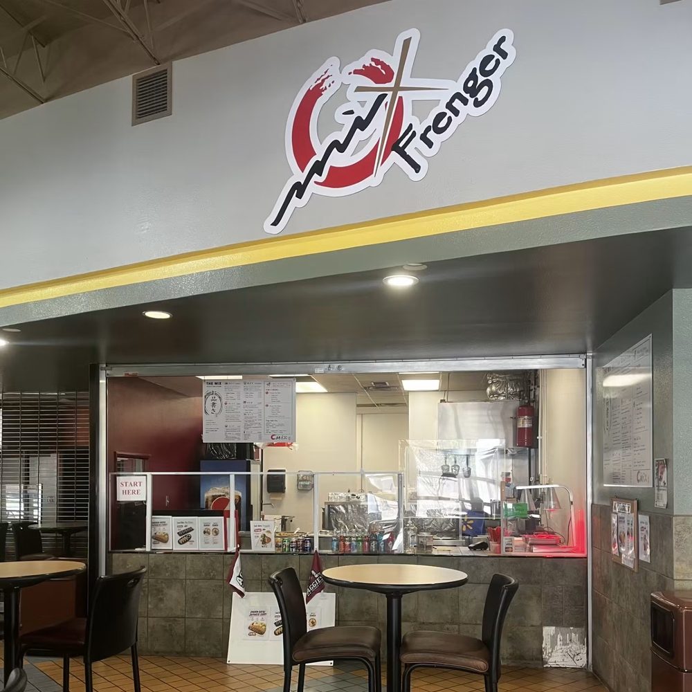 Mix at Frenger Food Court counter with the Mix Frenger sign, seating, and service window inside NMSU's Frenger Mall